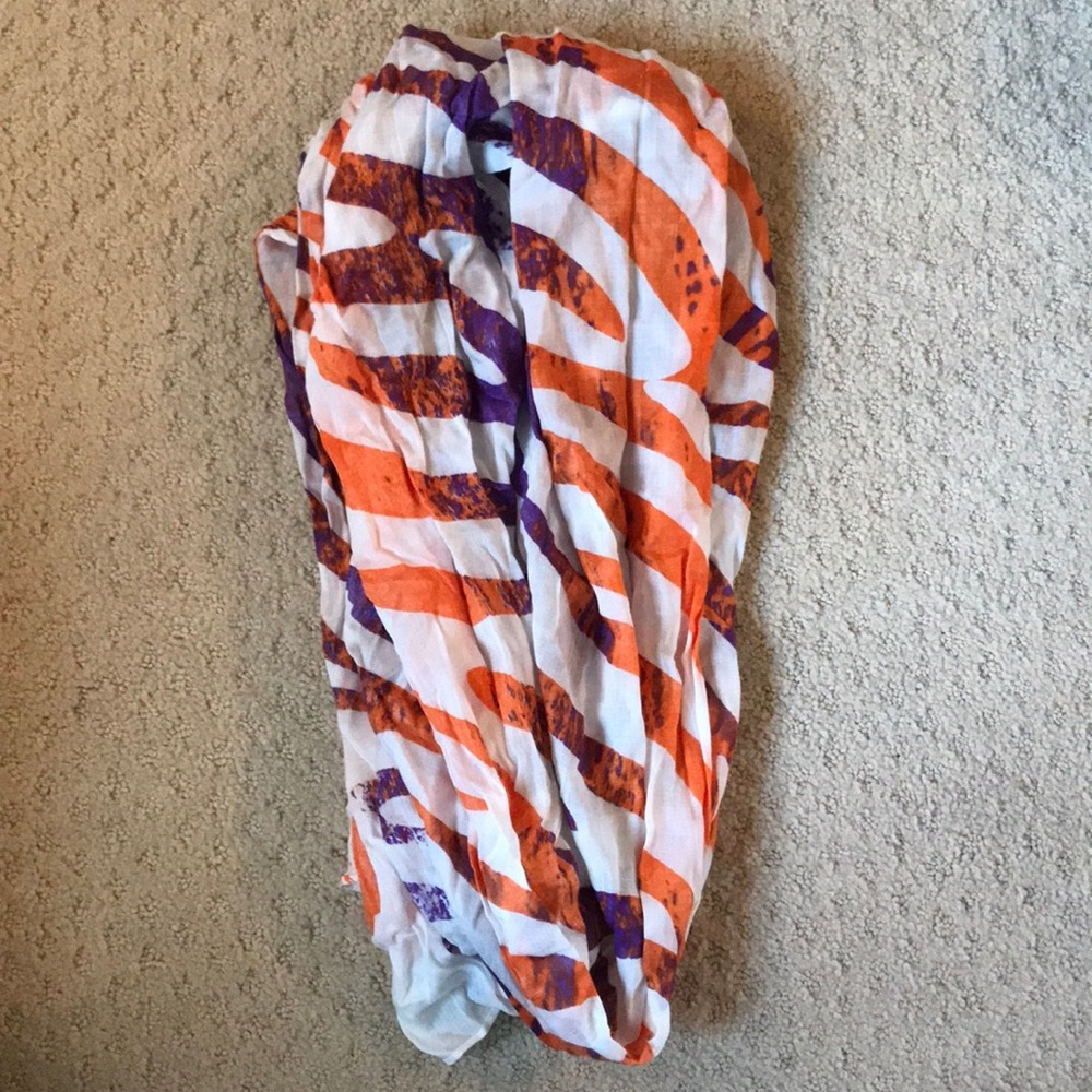 Orange, white, and purple scarf